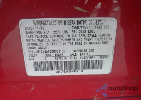 2013 Infiniti G37 Journey z USA, uszkodzony, nr VIN JN1CV6AP5DM302138